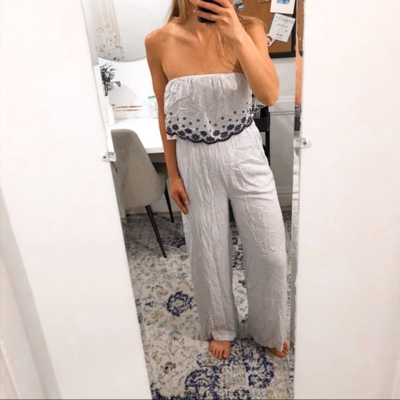 Jessica Simpson Pants - Jessica Simpson Pinstripe Strapless Jumpsuit